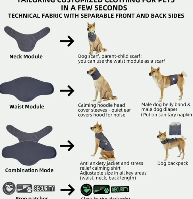Customizable Pet Shirts: Calming Jacket & Suit - Multi-Functional Gray XS
