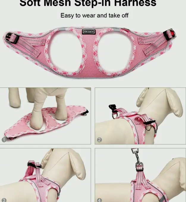 Comfortable Breathable Pet Harness and Lead Kit for Small to Medium Pets - Pink