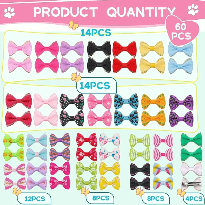Adorable Puppy Dog Small Bowknot Hair Bows with Metal Clips Handmade