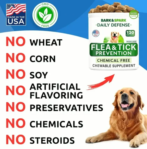 Natural Flea & Tick Chews for Dogs - 120 Treats