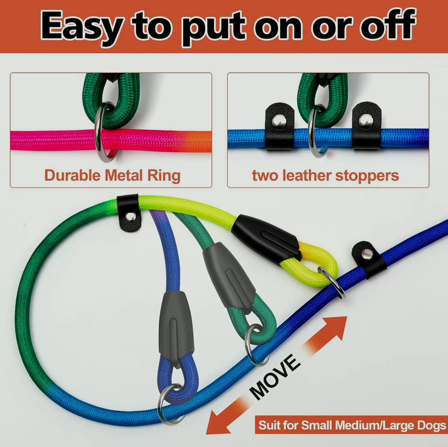 3pcs Slip Lead Dog Leads, No-Pull for Mid-sized and Small Dogs