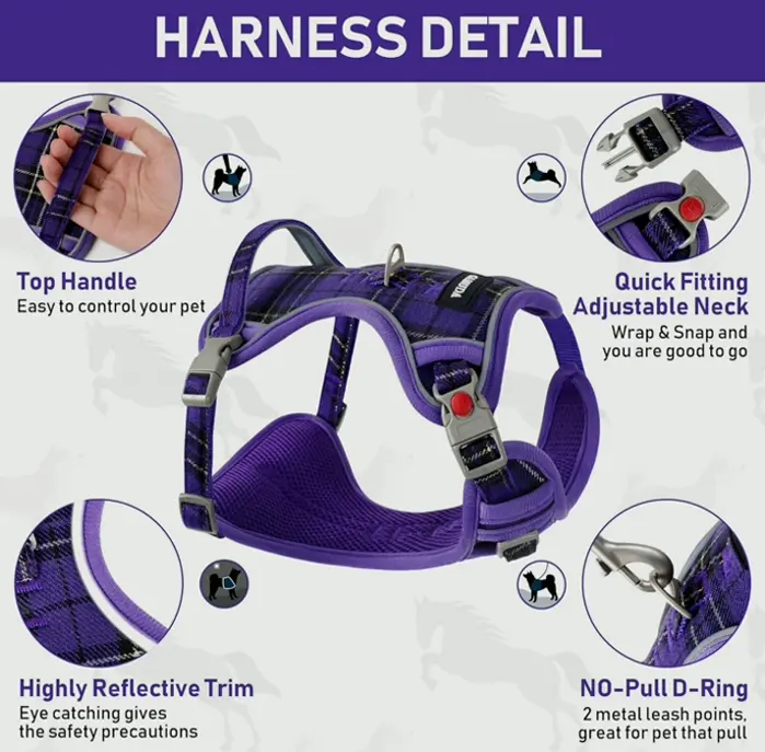 Dog Vest Set, Collar & Leash, Plaid Mid-Size
