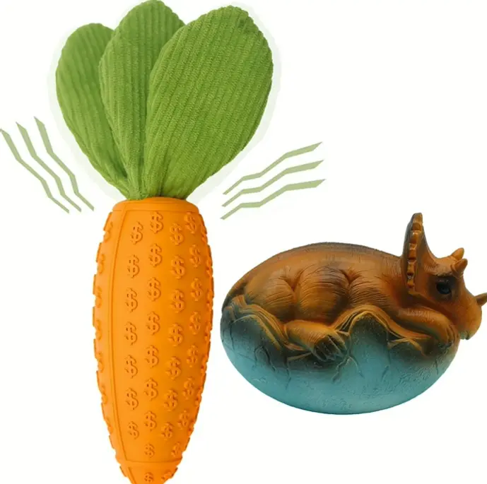 Dog Chew Toy, Vegetable Squeaky & Rubber Dinosaur Plaything