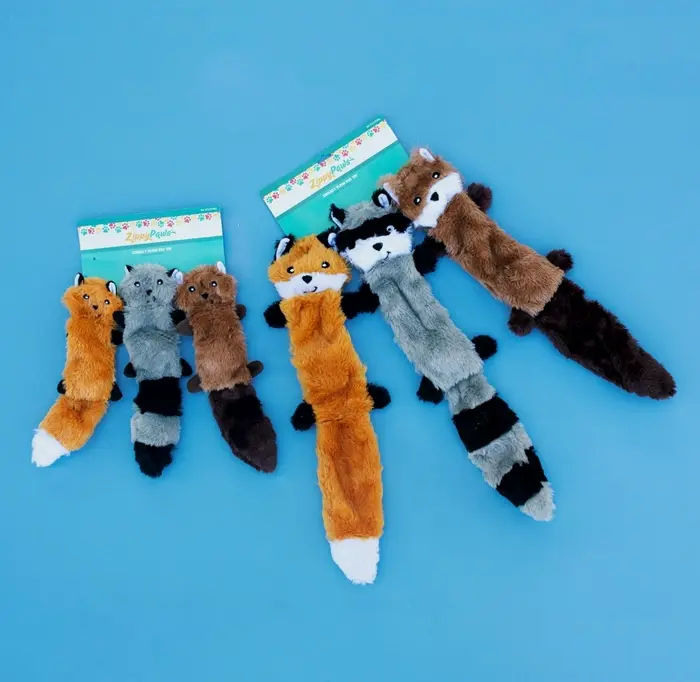 ZippyPaws Skinny Peltz - Fox, Raccoony, & Squirrely - No Filled Squeak Dog Toys