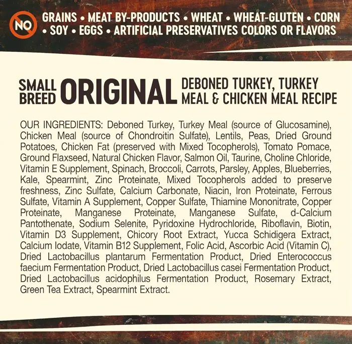 Nutritious Natural No-Grain Protein-Rich Small Breed Pet Food (Turkey, 4-Pound)