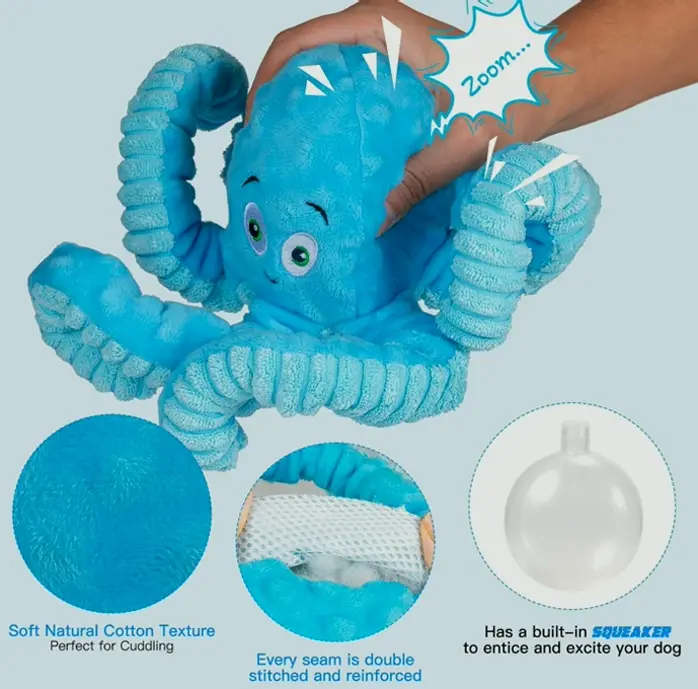 Squeaky Dog Toys Octo Pull Toy for Big Breed Interactive Stuffed Chew Plaything