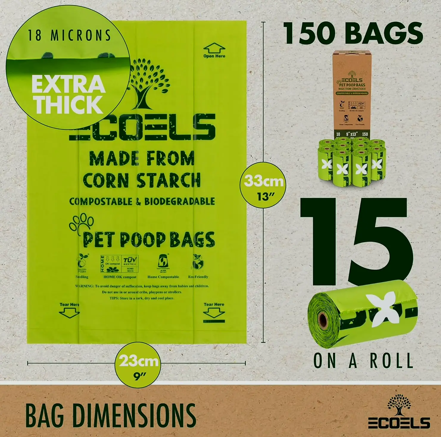 One hundred fifty Compostable Poo Bags XL, Strong