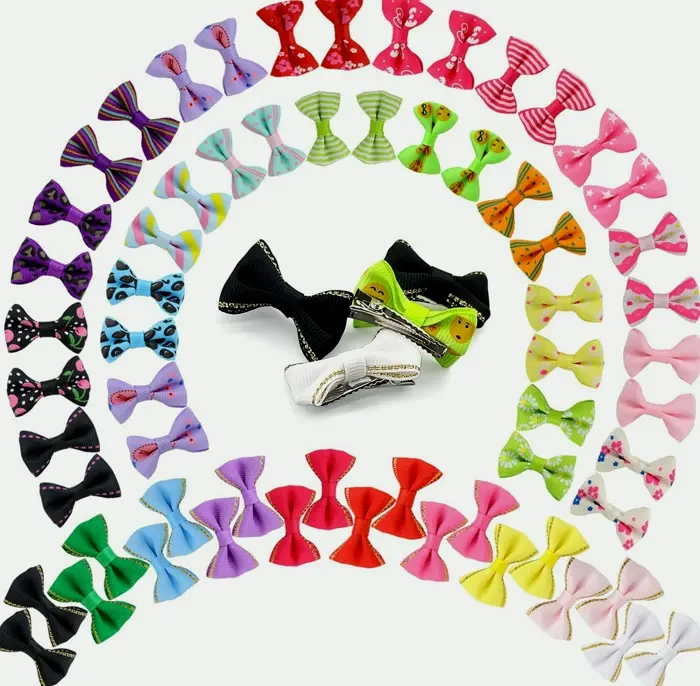 Adorable Puppy Dog Small Bowknot Hair Bows with Metal Clips Handmade