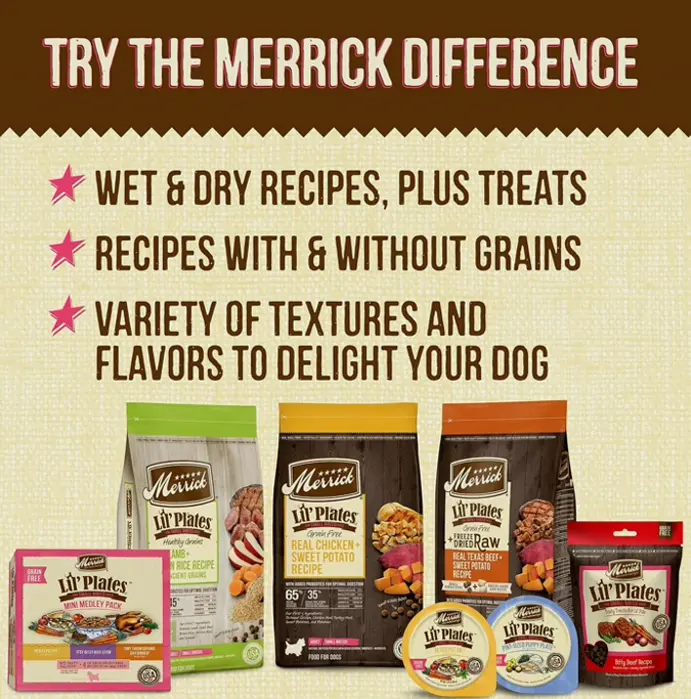 Merrick Lil\u2019 Plates Small Dog Snack Bites - Bitty Meat Recipe - 5 oz. Bag
