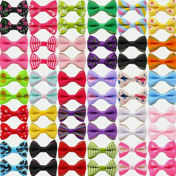 Adorable Puppy Dog Small Bowknot Hair Bows with Metal Clips Handmade