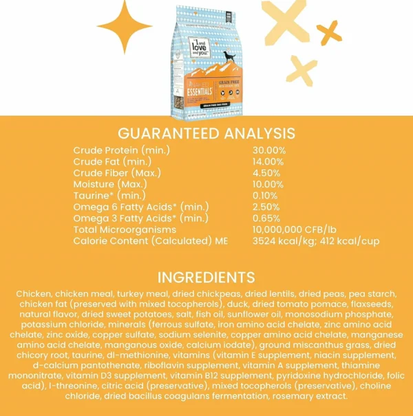 Naked Essentials Kibble - Chicken & Duck - Protein-Rich, Real Meat, No Fillers, Prebiotics + Probiotics, 11lb Bag