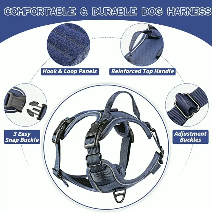 Dog Harness, No Pull, Adaptable, Reflective, Azure, L