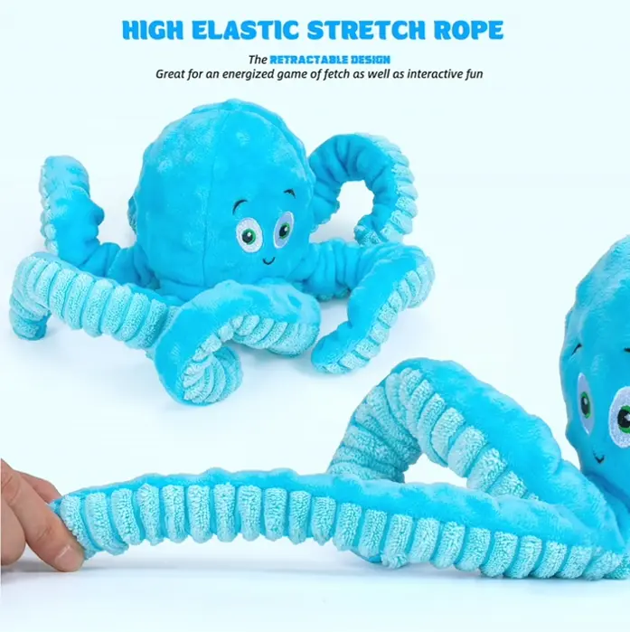 Squeaky Dog Toys Octo Pull Toy for Big Breed Interactive Stuffed Chew Plaything
