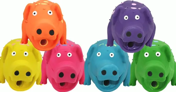 Multipet's 9-Inch Rubber Polka Dot Pig Dog Toy, Various Colors