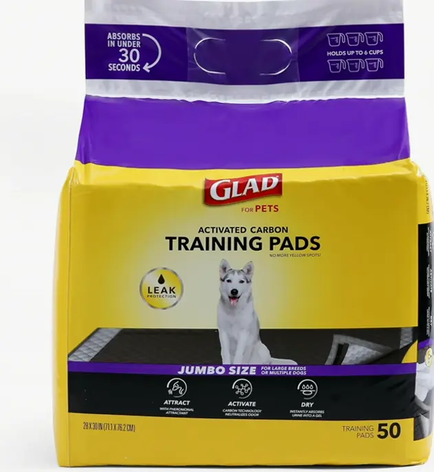 Glad for Animals: Large-SIZE Charcoal Dog Mats, Soaks Up and Neutralizes Pee Instantly, Fifty Count