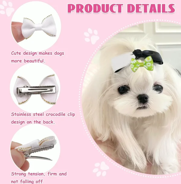 Adorable Puppy Dog Small Bowknot Hair Bows with Metal Clips Handmade