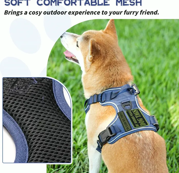 Dog Harness, No Pull, Adaptable, Reflective, Azure, L