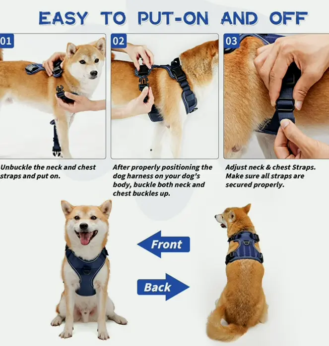 Dog Harness, No Pull, Adaptable, Reflective, Azure, L