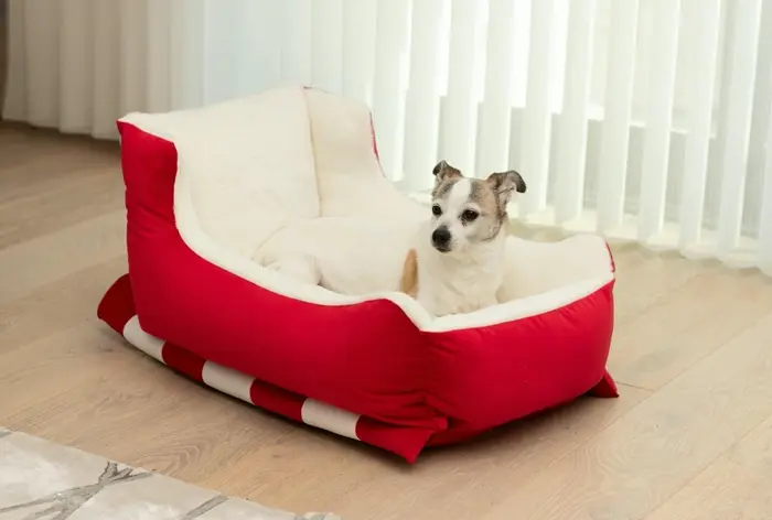 Festive Faux Fur Dog Bed - Sleigh