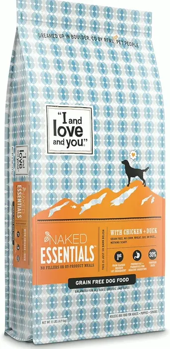 Naked Essentials Kibble - Chicken & Duck - Protein-Rich, Real Meat, No Fillers, Prebiotics + Probiotics, 11lb Bag