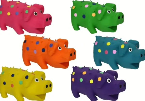 Multipet's 9-Inch Rubber Polka Dot Pig Dog Toy, Various Colors