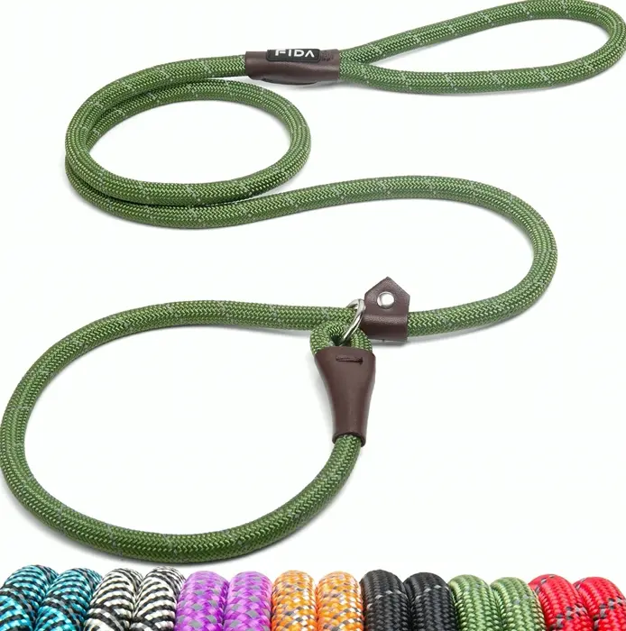 Tough Slip Lead - 6 FT x 1/2", Green & Reflective, for Big & Medium-sized Dogs